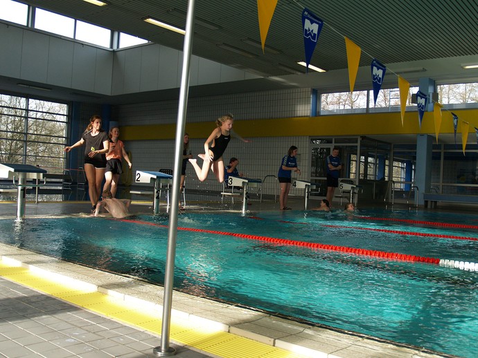Paula beim Sprung ins Becken